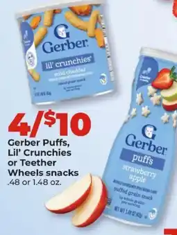 Hy-Vee Gerber Puffs, Lil' Crunchies or Teether Wheels snacks offer