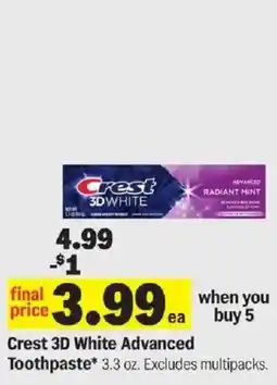 Meijer Crest 3D White Advanced Toothpaste offer