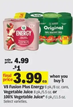 Meijer V8 Fusion Plus Energy Vegetable Juice 100% Vegetable Juice offer