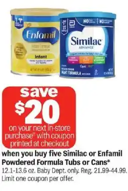 Meijer Similac or Enfamil Powdered Formula Tubs or Cans offer