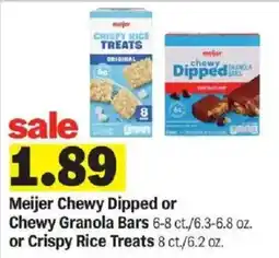 Meijer Meijer Chewy Dipped or Chewy Granola Bars or Crispy Rice Treats offer