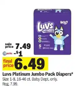Meijer Luvs Platinum Jumbo Pack Diapers offer