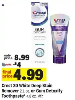 Meijer Crest 3d white deep stain remover or gum detoxify toothpaste offer