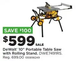 Mills Fleet Farm DeWalt 10" Portable Table Saw with Rolling Stand offer