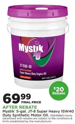 Mills Fleet Farm Mystik 5-gal. JT-8 Super Heavy 15W40 Duty Synthetic Motor Oil offer