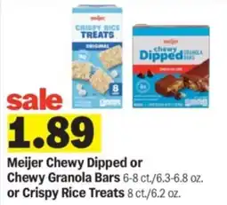 Meijer Meijer Chewy Dipped or Chewy Granola Bars or Crispy Rice Treats offer