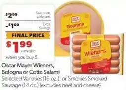 Family Fare Oscar Mayer Wieners, Bologna or Cotto Salami offer