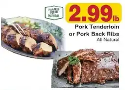 Piggly Wiggly Prairie Fresh Natural Pork Tenderloin or Pork Back Ribs offer