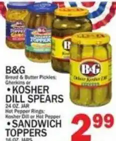 C Town B&G Bread & Butter Pickles or Kosher Dill Spears offer