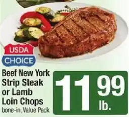 Star Market Usda choice beef new york strip steak or lamb loin chops offer