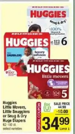 Star Market Huggies little movers, little snugglers or snug & dry huge diapers offer