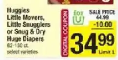 Star Market Huggies little movers, little snugglers or snug & dry huge diapers offer
