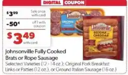 Family Fare Johnsonville Fully Cooked Brats or Rope Sausage offer