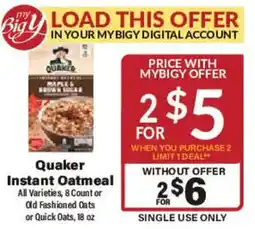 Big Y Quaker Instant Oatmeal offer