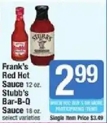 Star Market Frank's Red Hot Sauce, Stubb's Bar-B-Q Sauce offer