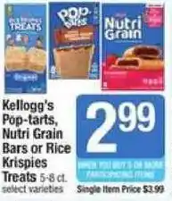 Shaw's Kellogg's Pop-tarts, Nutri Grain Bars or Rice Krispies Treats offer
