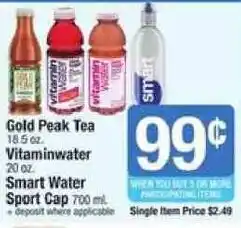 Shaw's Gold Peak Tea, Vitaminwater, Smart Water Sport Cap offer