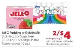 Family Fare Jell-O Pudding or Gelatin Mix or Kraft Jet-Puffed Marshmallows offer