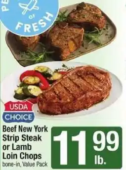Shaw's Beef new york strip steak or lamb loin chops offer