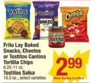 Shaw's Frito Lay Baked Snacks, Cheetos or Tostitos Cantina Tortilla Chips offer