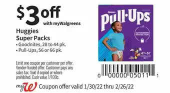 Walgreens Huggies Super Packs Goodnites Or Pull-Ups offer