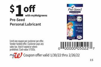 Walgreens Pre-Seed Personal Lubricant offer