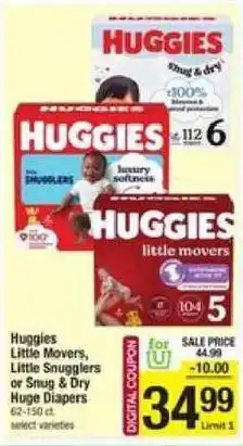 Shaw's Huggies little movers or snug & dry huge diapers offer