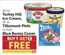 Harris Teeter Turkey Hill Ice Cream, Tillamook Pints or Blue Bunny Cones offer