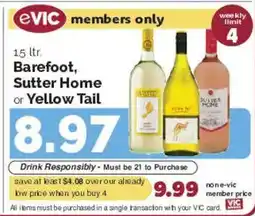 Harris Teeter Barefoot, Sutter Home or Yellow Tail offer