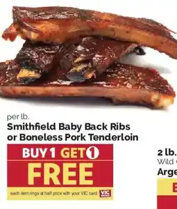 Harris Teeter Smithfield baby back ribs or boneless pork tenderloin offer