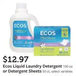 Fareway Ecos liquid laundry detergent or detergent sheets offer