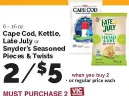 Harris Teeter Cape Cod, Kettle, Late July or Snyder's Seasoned Pieces & Twists offer