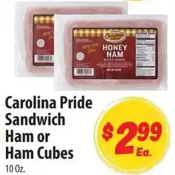 Food Giant Carolina Pride Sandwich Ham or Ham Cubes offer
