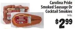 Food Giant Carolina Pride smoked sausage or cocktail smokies offer