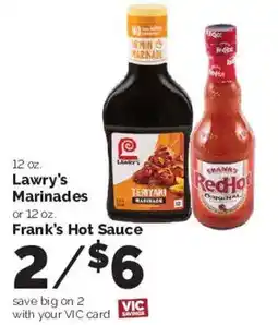 Harris Teeter Lawry's Marinades or Frank's Hot Sauce offer