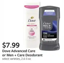 Fareway Dove Advanced Care or Men + Care Deodorant offer