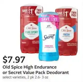 Old Spice High Endurance or Secret Value Pack Deodorant