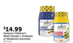 Fareway Zarbee's Children's Multi Vitamin + Probiotic or Melatonin Gummies offer
