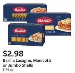 Fareway Barilla Lasagne, Manicotti or Jumbo Shells offer