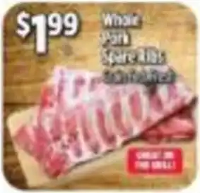 Pioneer Supermarkets Whole Pork Spare Ribs offer
