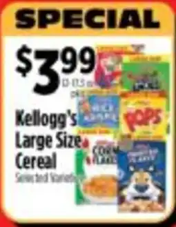Pioneer Supermarkets Kellogg's Large Size Cereal offer