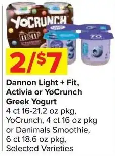 Shop 'n Save Dannon Light + Fit, Activia or YoCrunch Greek Yogurt offer