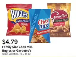 Fareway Family Size Chex Mix, Bugles or Gardetto's offer