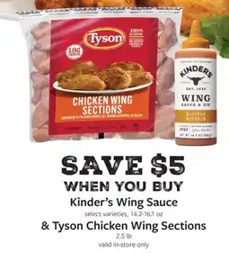 Fareway Kinder's Wing Sauce & Tyson Chicken Wing Sections offer