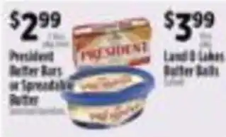 Pioneer Supermarkets President butter bars or spreadable butter offer