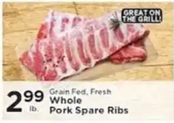 Pioneer Supermarkets Grain Fed, Fresh Whole Pork Spare Ribs offer