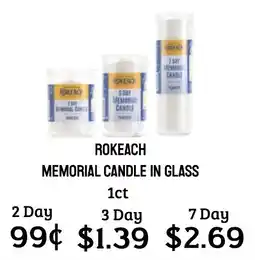 Seven Mile Market Rokeach memorial candle in glass offer