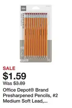 Office Depot Office Depot Brand Presharpened Pencils, #2 Medium Soft Lead, Yellow, Pack Of 12 offer