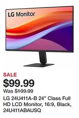 Office Depot LG 24U411A-B 24 Class Full HD LCD Monitor, 16:9, Black, 24U411ABAUSQ offer