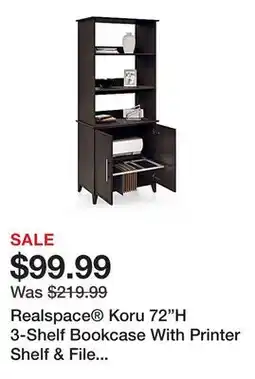 Office Depot Realspace Koru 72H 3-Shelf Bookcase With Printer Shelf & File Storage, Espresso Oak offer